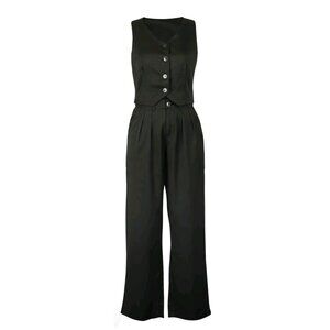 2-Piece Matching Crop Vest and High waisted Pants Set